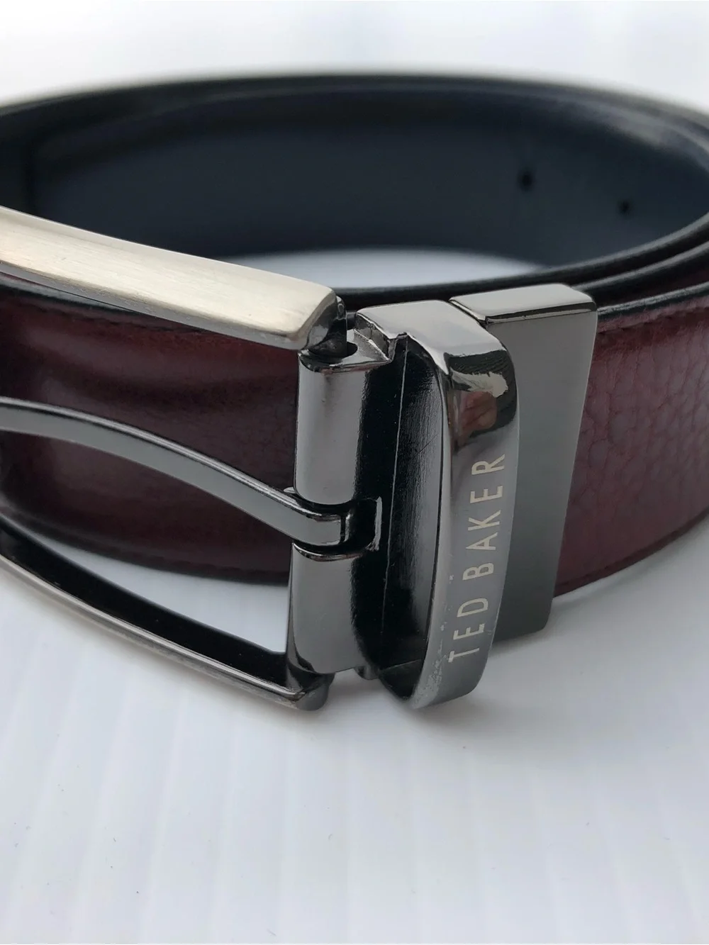 Ted Baker Men's brown and black reversible Leather Belt with Gunmetal Buckle